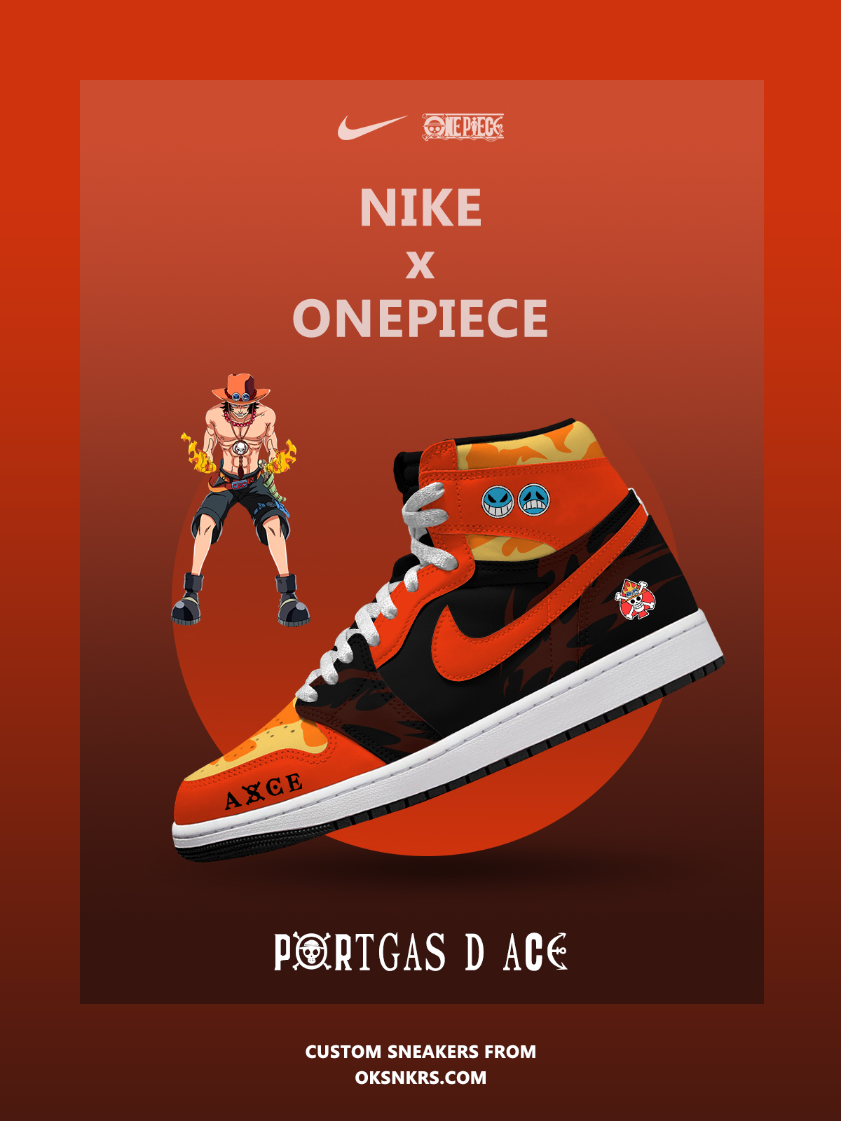 Custom Air Jordan 1 High x One Piece Portgas D. Ace No.3 - Limited Edition Sneakers