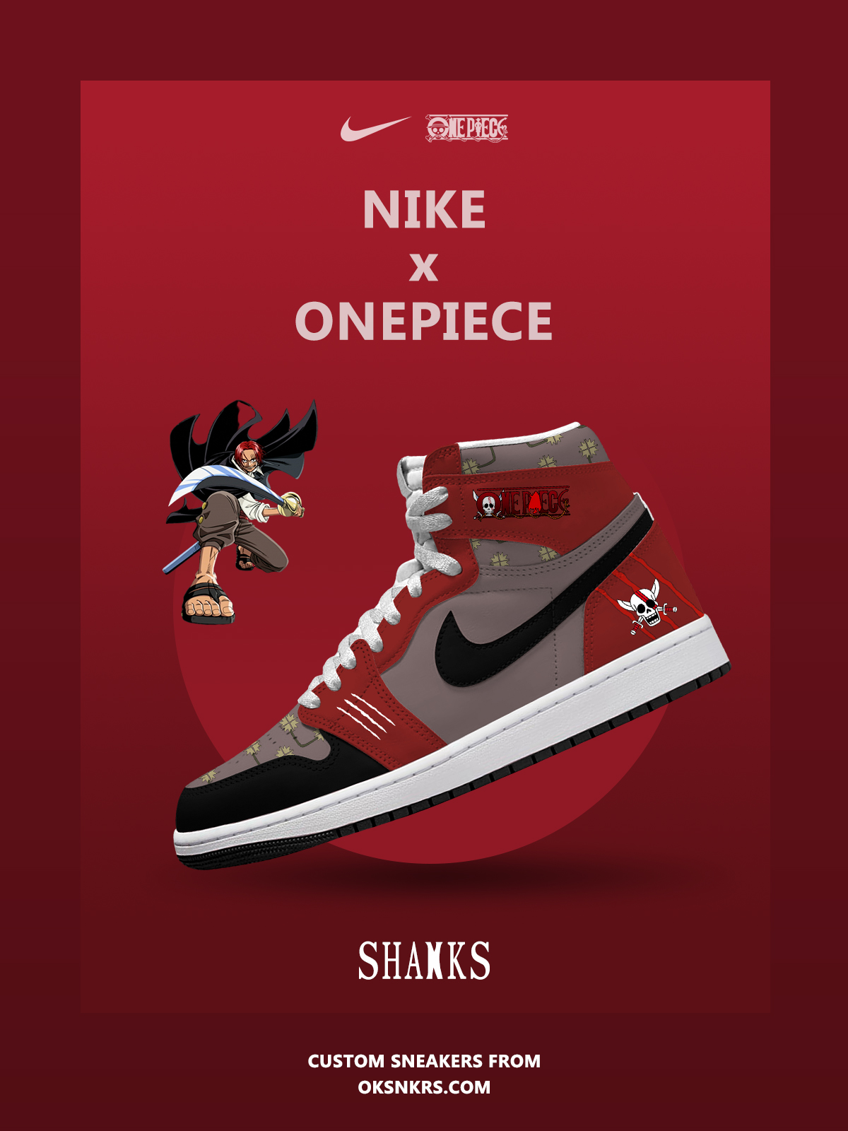 Custom Air Jordan 1 High x One Piece Red-Haired Shanks No.3 - Limited Edition Sneakers
